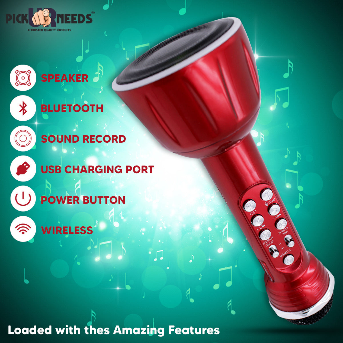 Pick Ur Needs Superier Quality With LED Wireless Bluetooth Microphone Connection Player Speaker 2-in1 With Recording + USB+FM Microphone  (Pink)